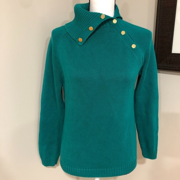 *CHARTER CLUB* Petite Teal x Gold Embellished Top Size SP - Picture 1 of 6